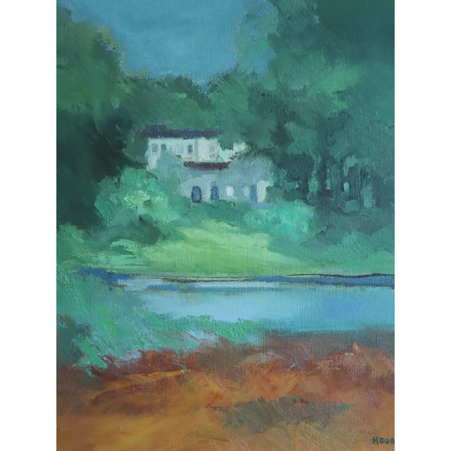 Mid-Century Modern 'House Beyond the Green' Vintage Swedish Expressive Landscape Oil Painting, Framed For Sale - Image 9 of 11