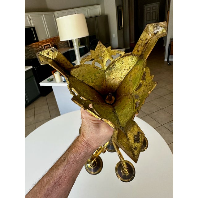 Single Antique Gothic Revival Brass 6 Light Candelabra For Sale - Image 12 of 18