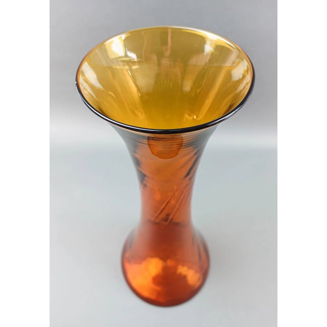 Mid 20th Century Blenko Vintage Mid-Century Modern Orange Swirl Art Glass Vase For Sale - Image 5 of 8