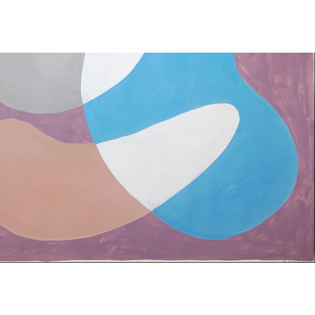2020s 2026, Mid Century Modern Painting, Floating Organic Shapes in Playful Tones, Mauve Background, Acrylic on Paper For Sale - Image 5 of 8