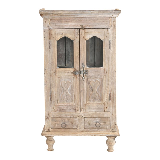 Vintage Indian Bleached Teakwood Small Bookcase/Cabinet For Sale