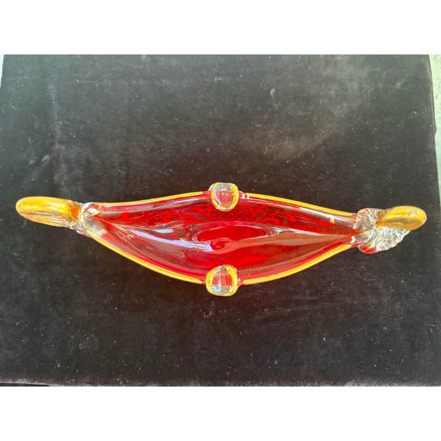 Vintage Murano Red Art Glass Venetian Gondola Ashtray With Gold & White Detailing For Sale - Image 10 of 10