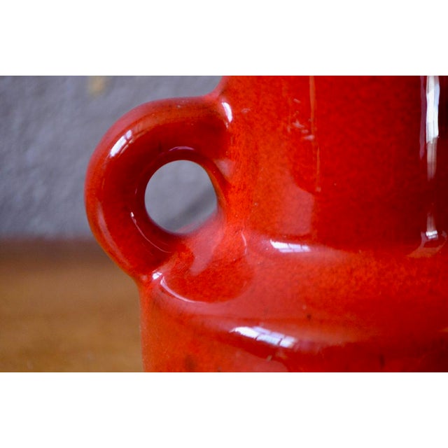 Brutalist Fat Lava Scandinavian Pitcher Vase in Red Color from Kreutz Keramik For Sale - Image 3 of 8