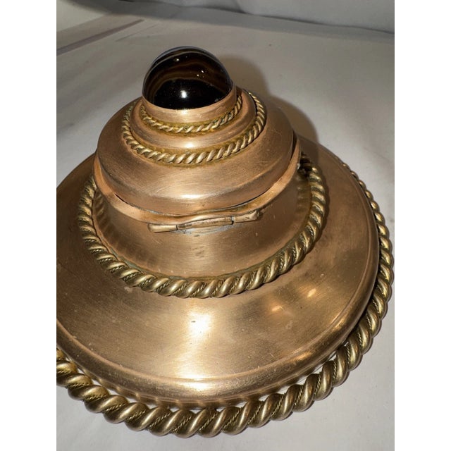 19th Century French Brass & Bronze Art Nouveau Inkwell With Art Glass Marble Top For Sale - Image 4 of 11