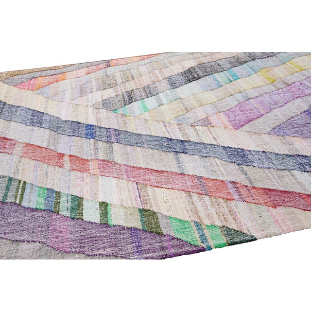 Vintage Turkish Kilim Flatweave Geometric Multicolor Wool Rug For Sale - Image 9 of 11