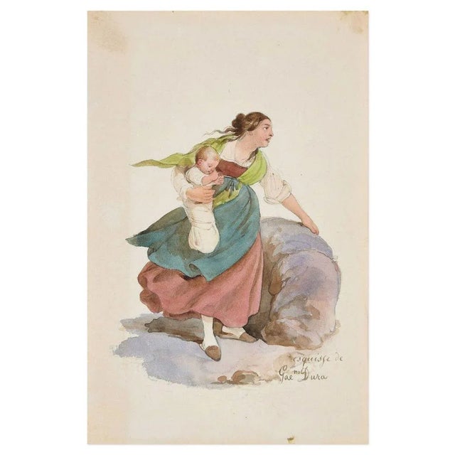 Woman is an original watercolor artwork realized in the XIX century by Gaetano Dura. Good conditions except for yellowing...