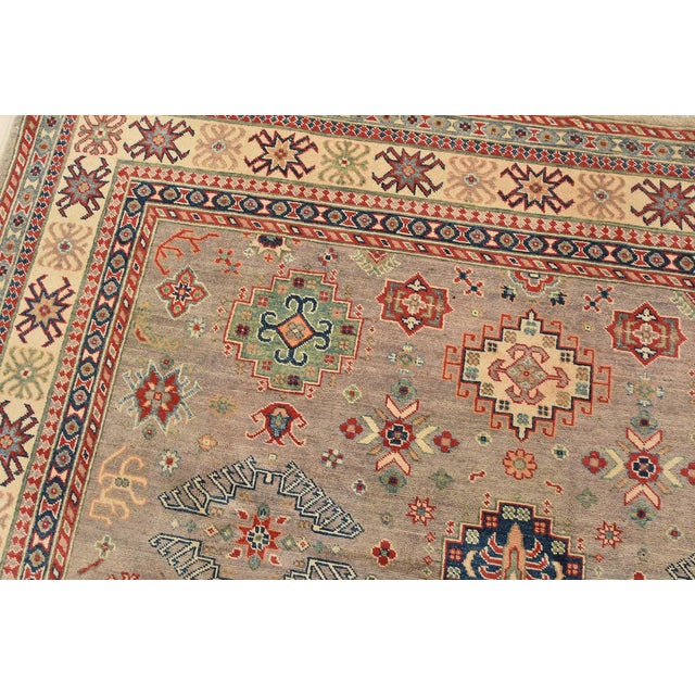 Textile Kazak Rug 8’1” X 10’2” Gray Wool Tribal Hand-Knotted Oriental Carpet For Sale - Image 7 of 14