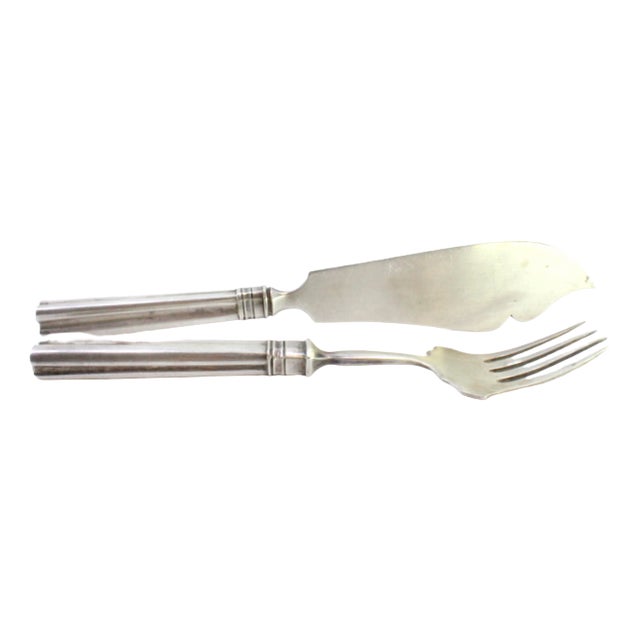 Embossed Silver Cheese Knife and Fork, Set of 2 For Sale