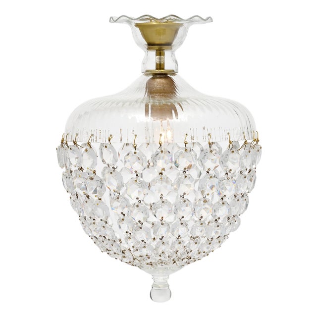 French Antique, Baccarat Crystal and Brass Pendant Chandelier, Circa 1920 For Sale