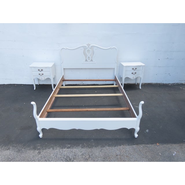 French Shabby Chic Painted White Carved Full Size Bed 6446 For Sale - Image 14 of 14