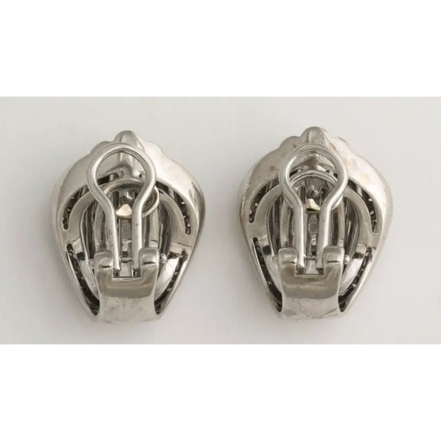 Metal 18 Kt White Gold and Diamond Omega Back Earrings Italian -2pcs For Sale - Image 7 of 8