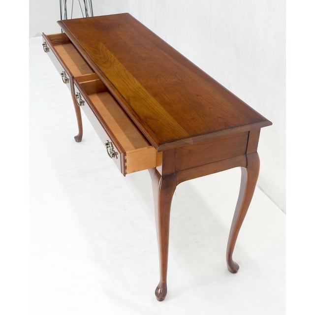 Solid Cherry Queen An Style Two Drawers Low Profile Console Table MINT For Sale - Image 15 of 16