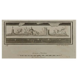 Carlo Oratij, Ancient Roman Fresco Herculaneum, Etching, 18th Century For Sale
