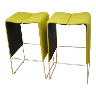 B&b Italia ‘Pyllon’ Stool by Nicole Aebischer in Chartreuse- A Pair For Sale