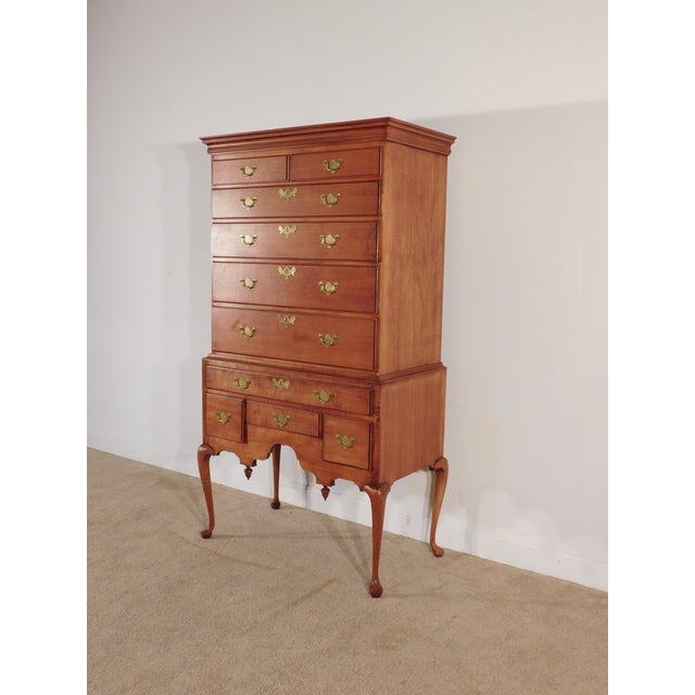 Queen Anne Ca. 1960s 2 Piece Curly Tiger Maple Flat Top Queen Anne Highboy W/ Secret Drawer 73" T For Sale - Image 3 of 17