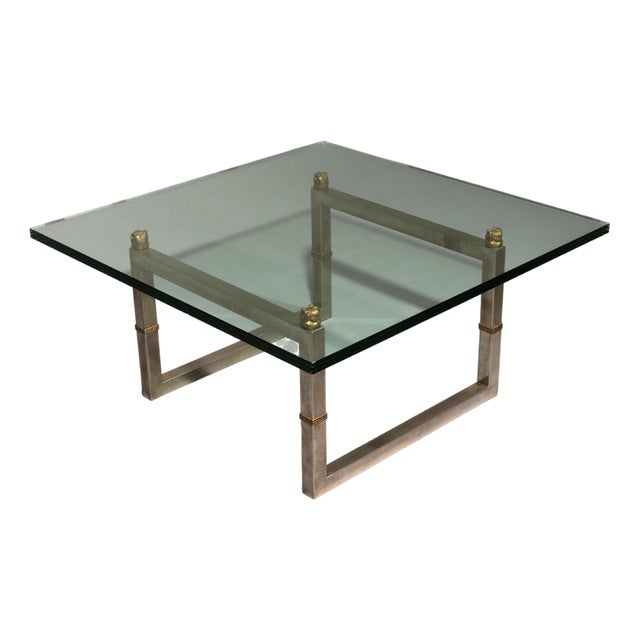 Model Biri T29 Coffee Table with Stainless Steel Frame by Peter Ghyczy, 1986 For Sale