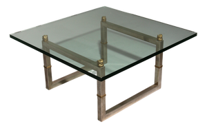 Model Biri T29 Coffee Table with Stainless Steel Frame by Peter Ghyczy, 1986