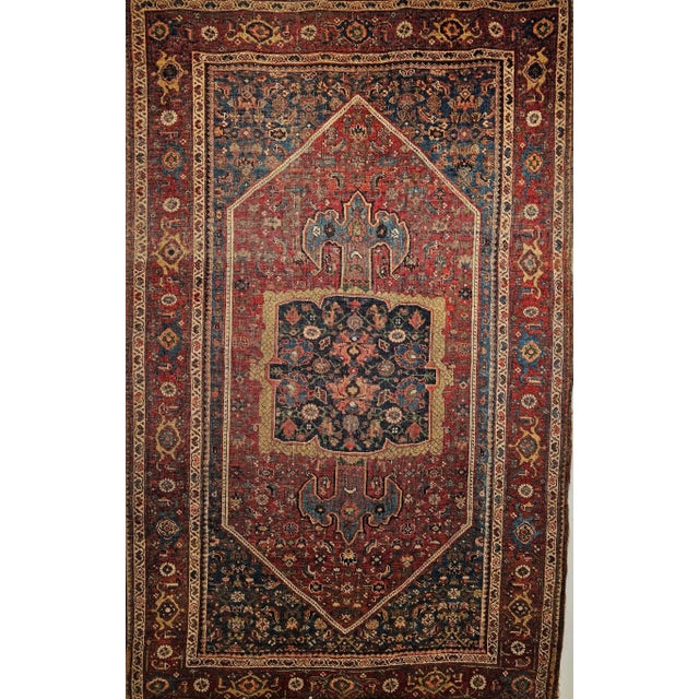 Beautiful 19th century Persian Bidjar area rug with a medallion design in a Herati geometric pattern in burgundy, French...