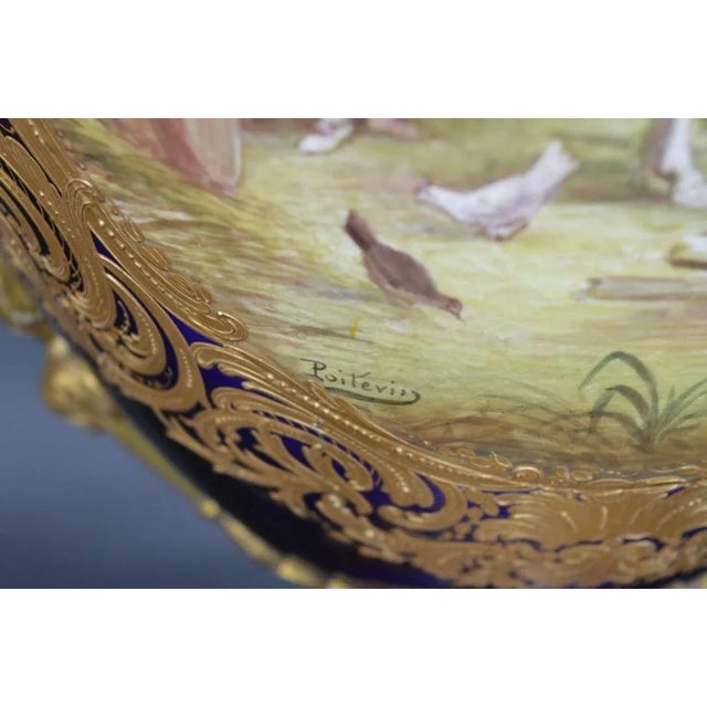 Blue Late 19th Century Oversized French Blue Royal Hand-Painted Sevres Lidded Vase For Sale - Image 8 of 11