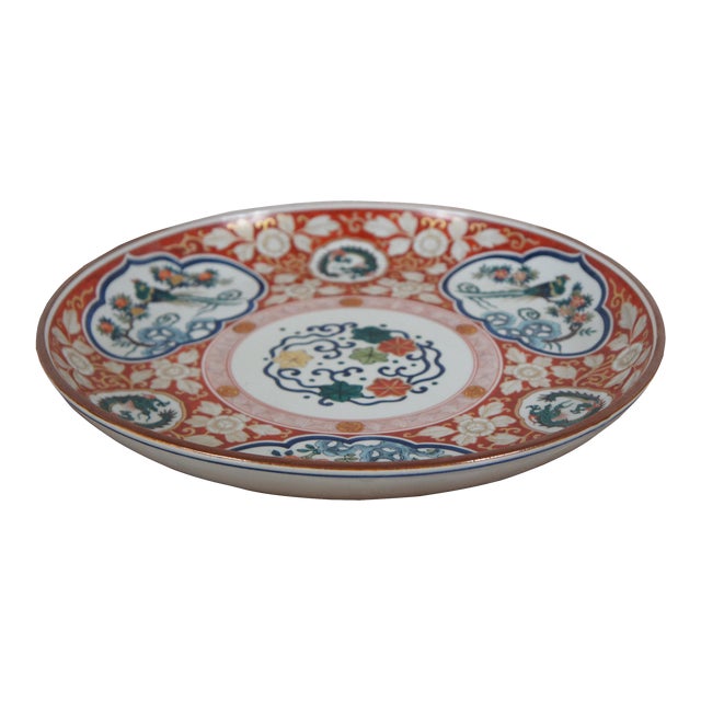 Antique Japanese Kutani Porcelain Dragon Phoenix Bird Charger Plate For Sale