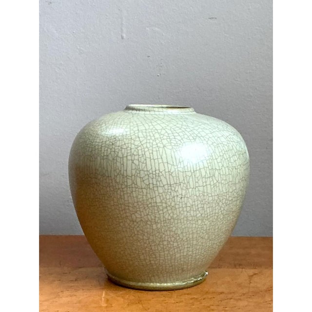 Beige Vintage Crackle Glazed Ceramic Vase For Sale - Image 8 of 12