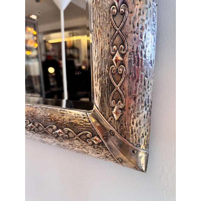 Art & Crafts Silver-Plated Copper Hammered Mirror, 1900s For Sale - Image 6 of 8