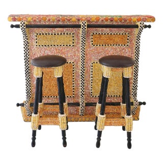 20th Century Grotto Shell Bar and Stools, 1950s, Set of 3 For Sale