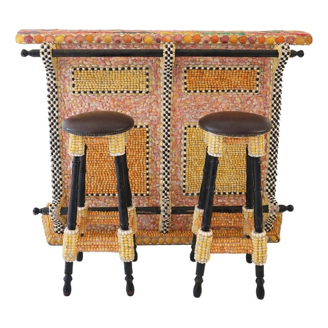 20th Century Grotto Shell Bar and Stools, 1950s, Set of 3 For Sale