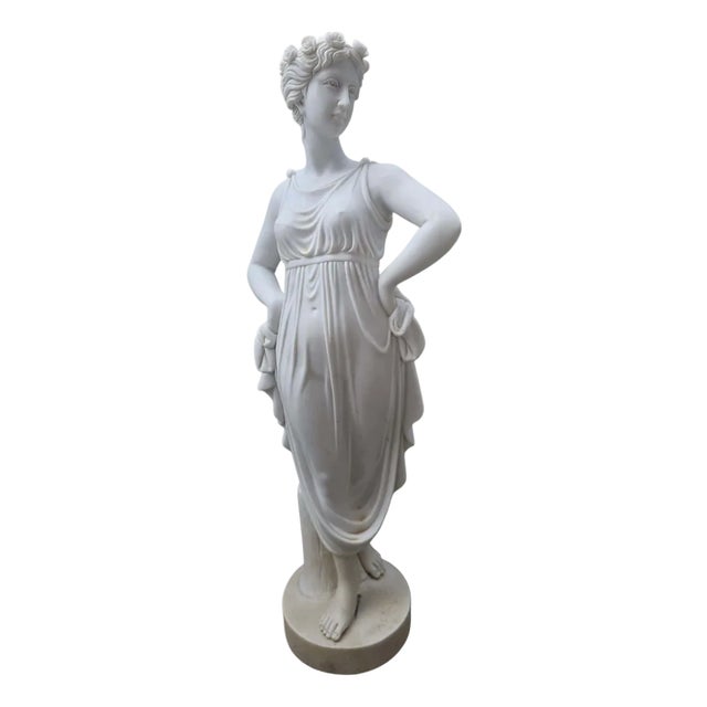 Hand-Carved Italian Marble Sculpture of, 19th-Century Young Woman, 1950s For Sale