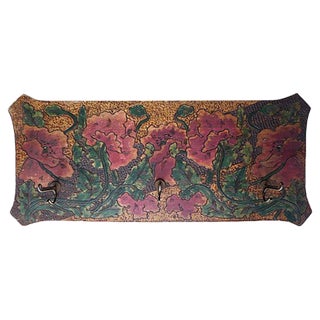 Art Nouveau Hand-Carved and Painted Wood Coat Rack For Sale