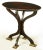 Oval cherrywood centre table with four section parquetry top, Art Nouveau four leg pedestal like base with cast bronze...