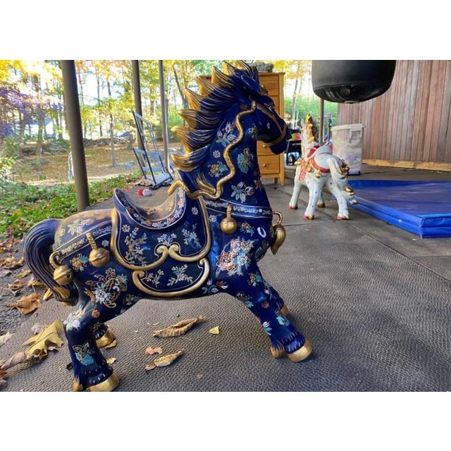 Chinese Cloisonné Horse Figurine With Gold-Tone Accents For Sale In New York - Image 6 of 7