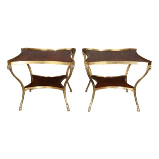 Pair of Directoire Style Brass Ramshead Two Tier Gueridon End Tables For Sale