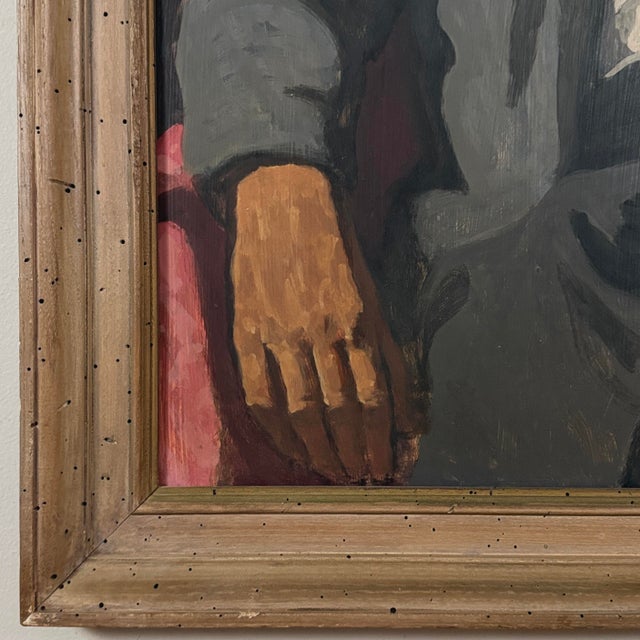 1950s Vintage Expressionist Portrait of Seated Man With Glasses by Jack Gerber, Framed (C. 1950, Oil on Board) For Sale - Image 5 of 7