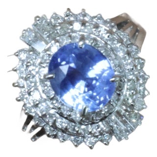 Late 20th Century Rare 2.09ct Gia Ceylon No Heat Sapphire & 0.69ct Diamond Platinum Ring Size 5.25 For Sale
