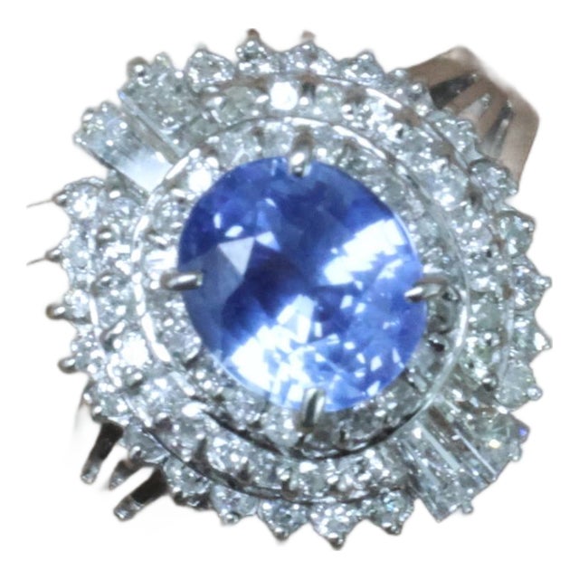 Late 20th Century Rare 2.09ct Gia Ceylon No Heat Sapphire & 0.69ct Diamond Platinum Ring Size 5.25 For Sale
