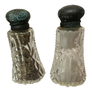 Vintage Cut Crystal Glass Sterling Silver Salt Pepper Shakers