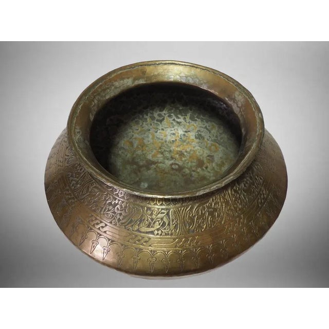 Antique Islamic Engraved Tinned Brass Bowl, 1890s For Sale - Image 6 of 11