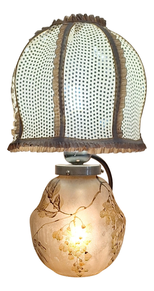 Mid-Century Belgian Table Lamp with Illuminated Painted Glass Base and Shade by T. De Klugger and Lamplove, 1950s