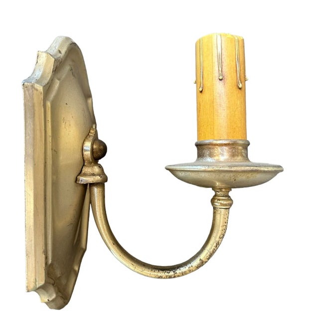 Traditional Pair Brass With Original Silver Plate Finish Wall Sconces, Circa 1920 For Sale - Image 3 of 6