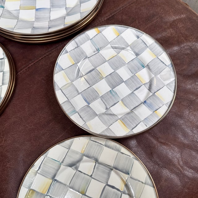 Mackenzie Childs Enamelware Sterling Check Dinnerware, Set of Twenty-Six For Sale - Image 9 of 12