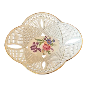 1950s Apulum Porcelain Liette International Hand-Decorated Filigree Floral Pattern Candy Dish, Handmade in Usa