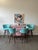 Vintage Pink Vinyl Bar & 4 Aqua Barstools Set For Sale - Image 14 of 18