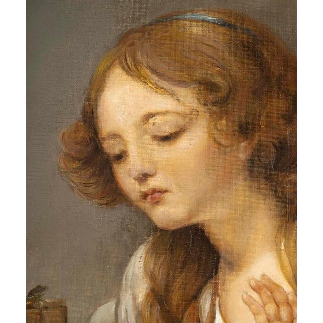 Young Girl with Her Bird, 19th Century, Oil on Canvas For Sale - Image 3 of 10