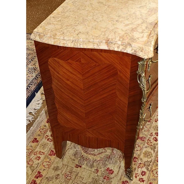 Italian 1960s Italian Kingwood Marble Top Bronze Mounted Dresser Commode Chest of Drawers For Sale - Image 3 of 10