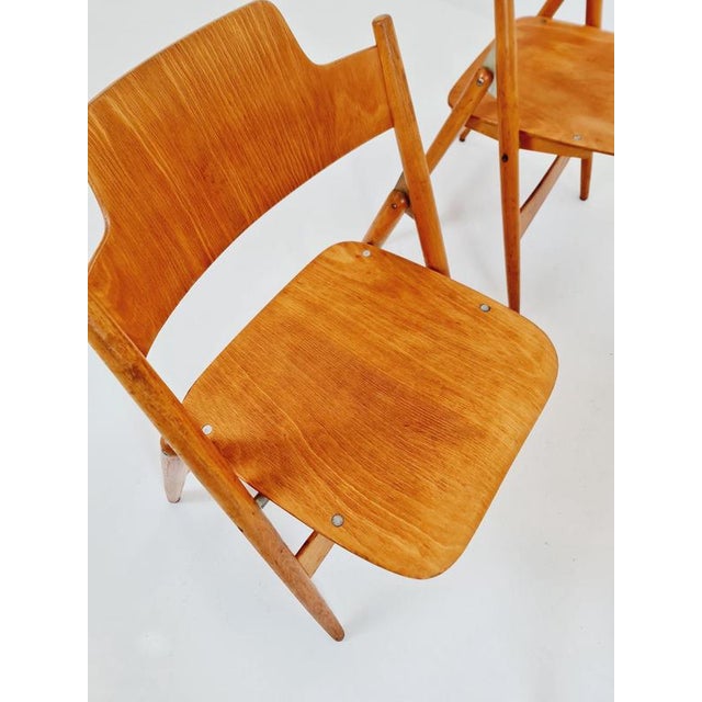 Wood Austrian SE18 Folding Chairs by Egon Eiermann for Wilde & Spieth, 1950s Set of 4 For Sale - Image 7 of 18