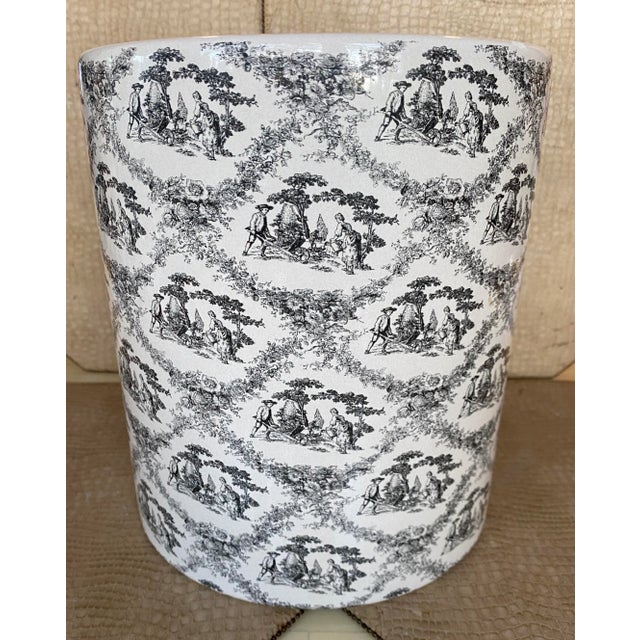 Ceramic Vintage Labrazel Ceramic Black/Cream Toile Wastebasket, Made in Italy For Sale - Image 7 of 7