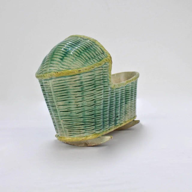 Late 18th Century Large Antique English Staffordshire or Prattware Pottery Model of a Cradle For Sale - Image 5 of 11