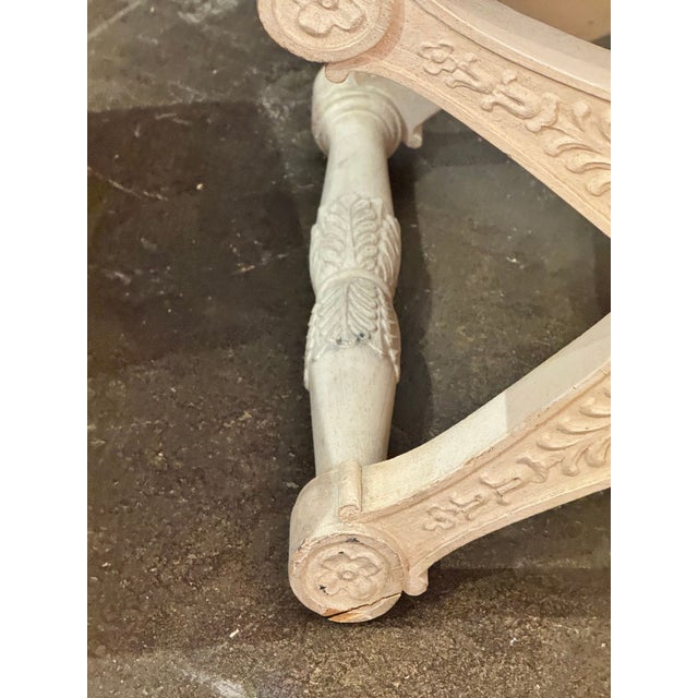 Pair of French Carved and Painted X Form Benches For Sale In Dallas - Image 6 of 8