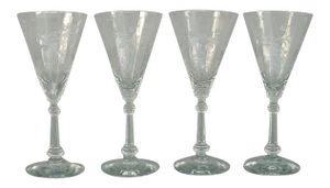 Vintage Water Wine Etched Clear Goblets/Glasses- Set of 4